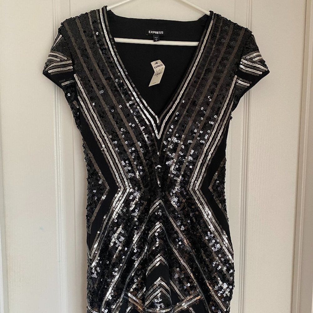 Black and Silver Sequin Dress